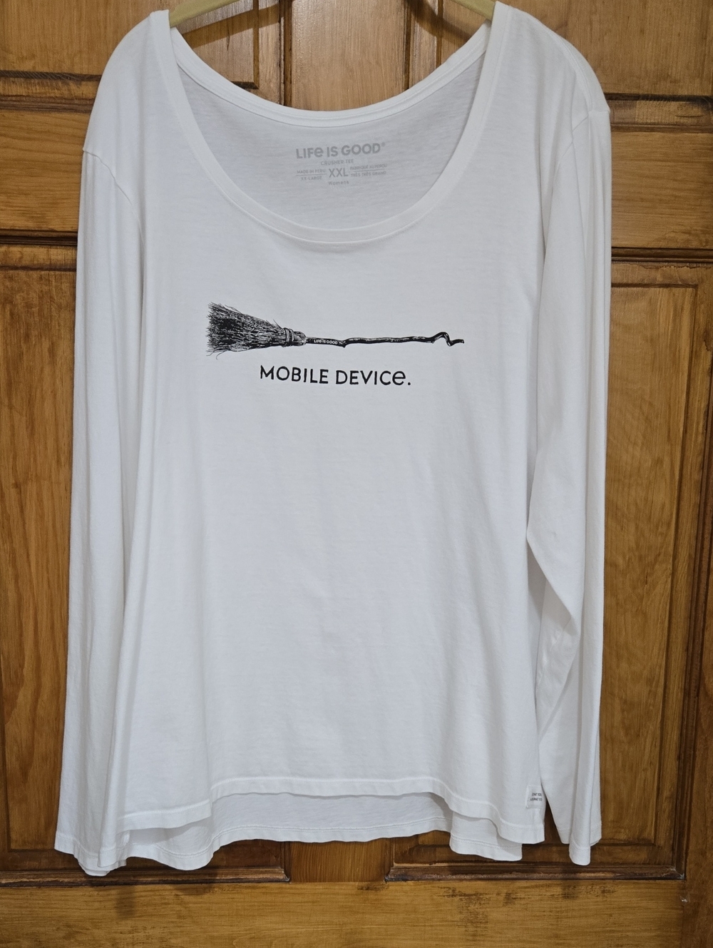 Life Is Good White Long-Sleeve Graphic Tee with Broom